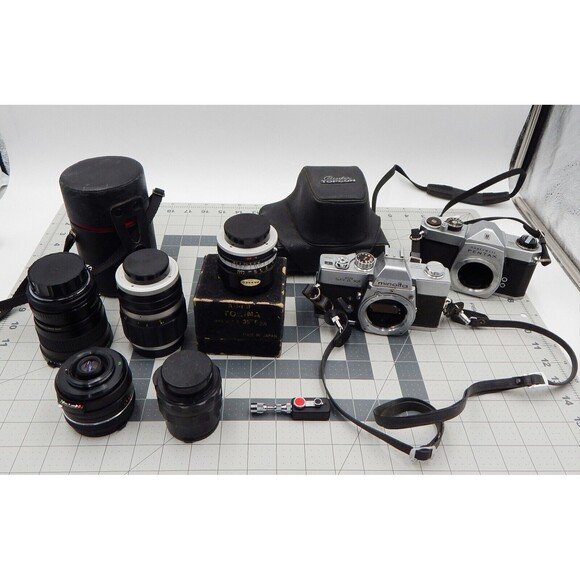 Minola Pentax 35mm Body Only Cameras Takumar Vivitar Hanimex-Praktica Lens Lot - Picture 1 of 16